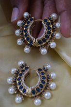 Load image into Gallery viewer, Blue Pearl and Stone Hoops Earrings
