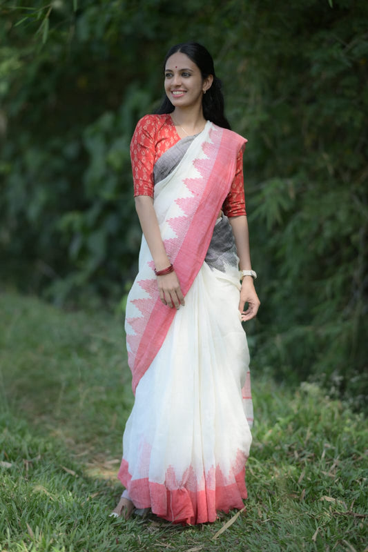 Off White Linen Jamdani Saree