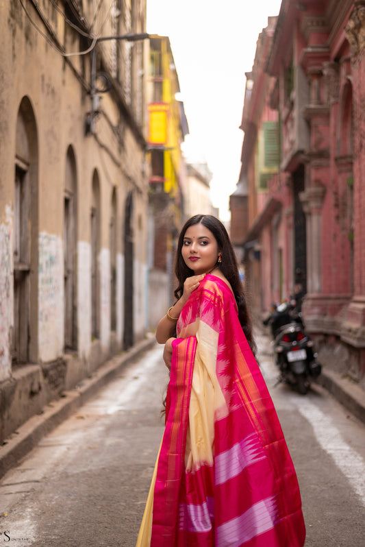 Cream Ilkal Blended Silk Saree