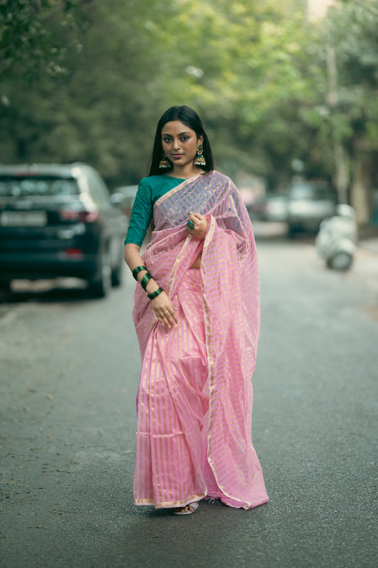 Pink Maheshwari Silk Cotton Saree