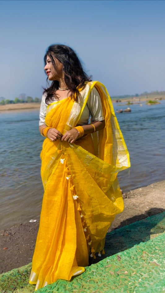 Yellow Linen Saree