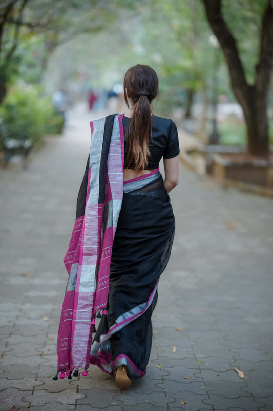 Black Linen Saree