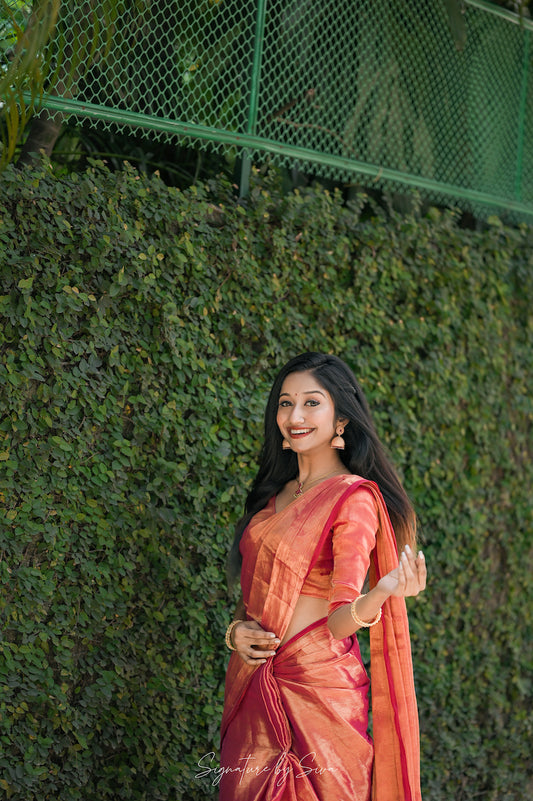 Sunset Orange Tissue Cotton Saree