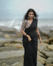 Load image into Gallery viewer, Black Khesh Cotton Saree
