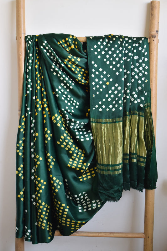 Bottle Green Modal Silk Bandhani Saree