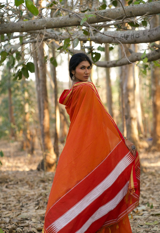 Orange Cotton Silk Ilkal Saree