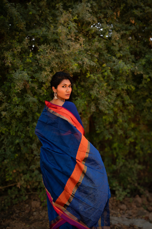 Royal Blue Maheshwari Silk Cotton Saree