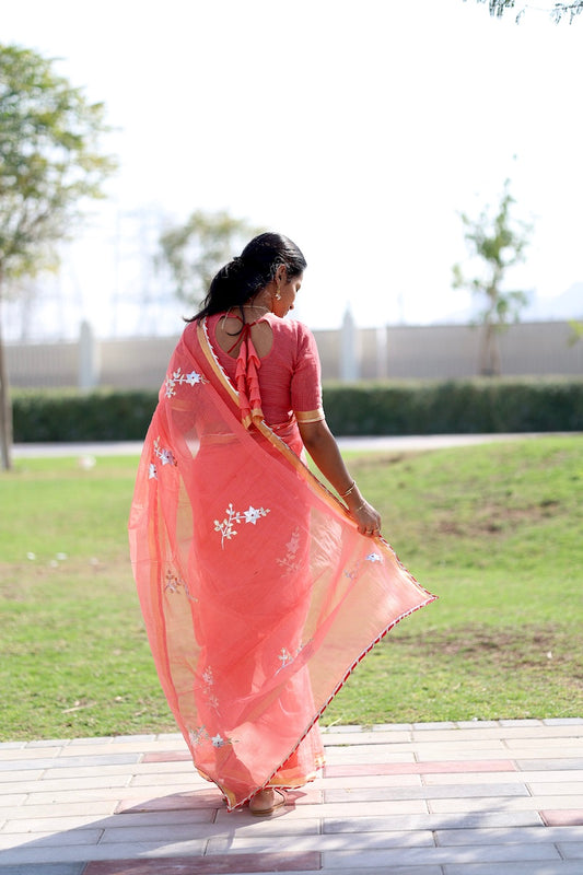 Blush Pink Cotton Kota Doriya with Kaccha Gotapatti work Saree