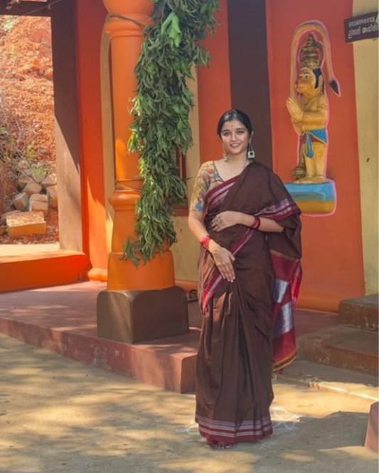 Orange Gomedadi Ilkal Cotton Saree