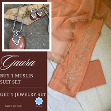 Load image into Gallery viewer, Gaura - Buy Muslin Silk Suit &amp; Get Jewellery Set Free
