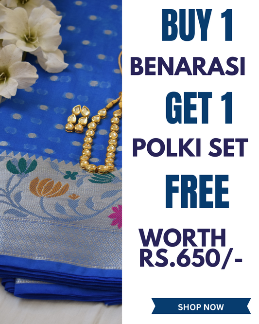 Neeli - Buy Royal Blue Benarasi Soft Georgette Saree & Get Polki set free