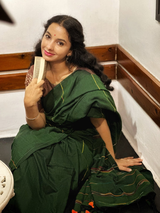 Bottle Green Khesh Cotton Saree