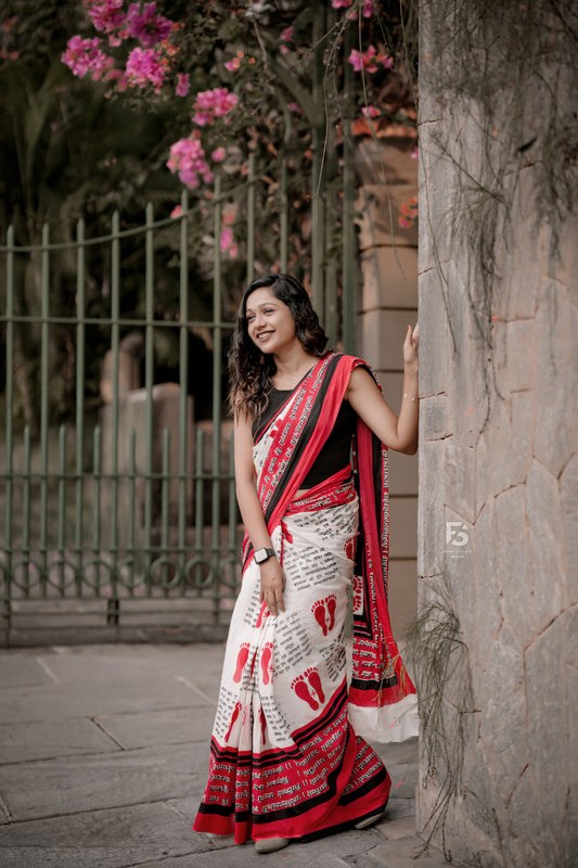 White Bagru Printed Mul Cotton Saree