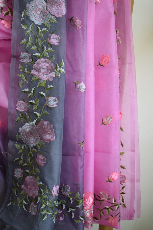 Pink Semi Organza Embroidery Benarasi Saree