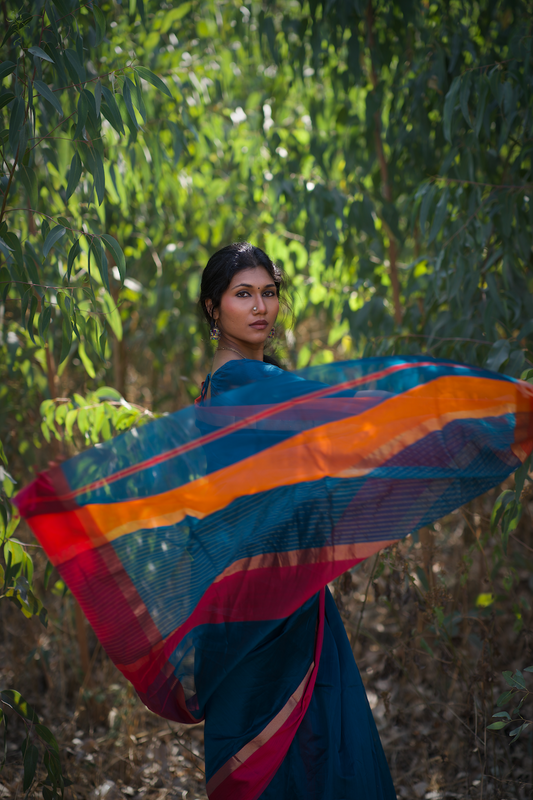 Peacock Blue Maheshwari Silk Cotton Saree