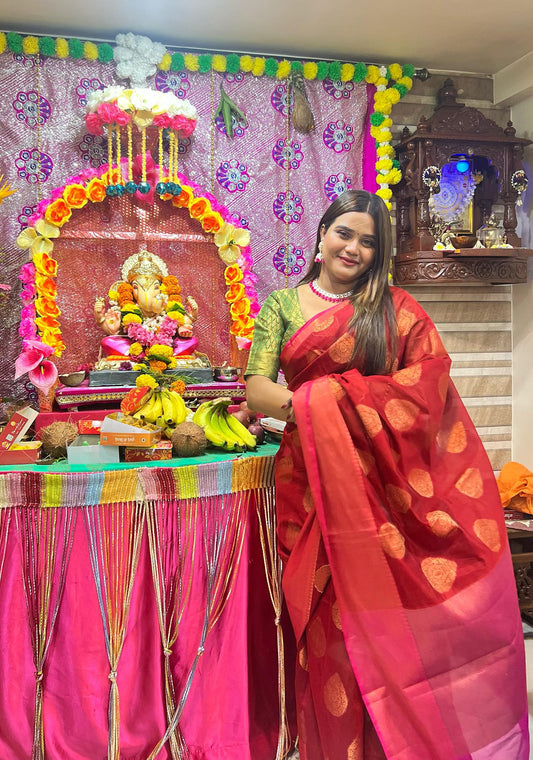 Red Kora Silk Benarasi Saree