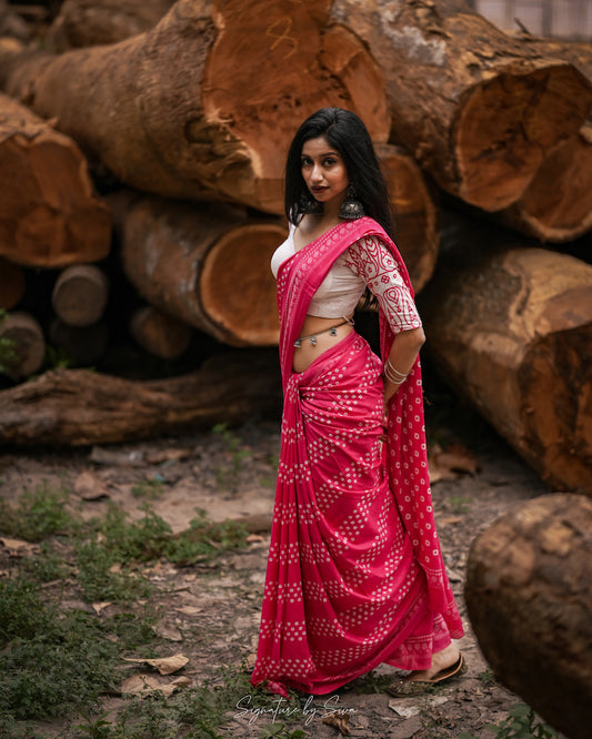 Candy Pink Printed Mul Cotton Saree