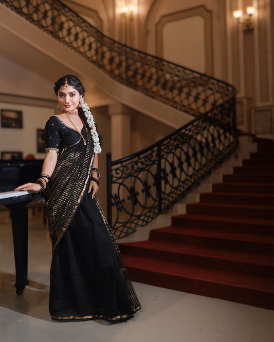 Black Maheshwari Silk Cotton Saree