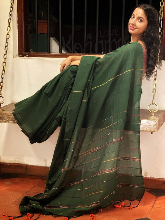 Bottle Green Khesh Cotton Saree