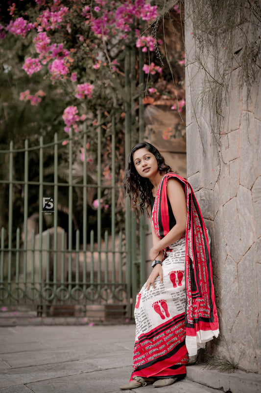 White Bagru Printed Mul Cotton Saree