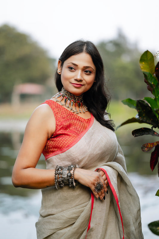 Khaki Linen Saree