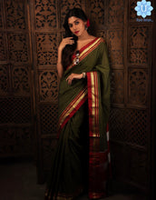 Load image into Gallery viewer, Military Green Cotton Silk Ilkal Saree
