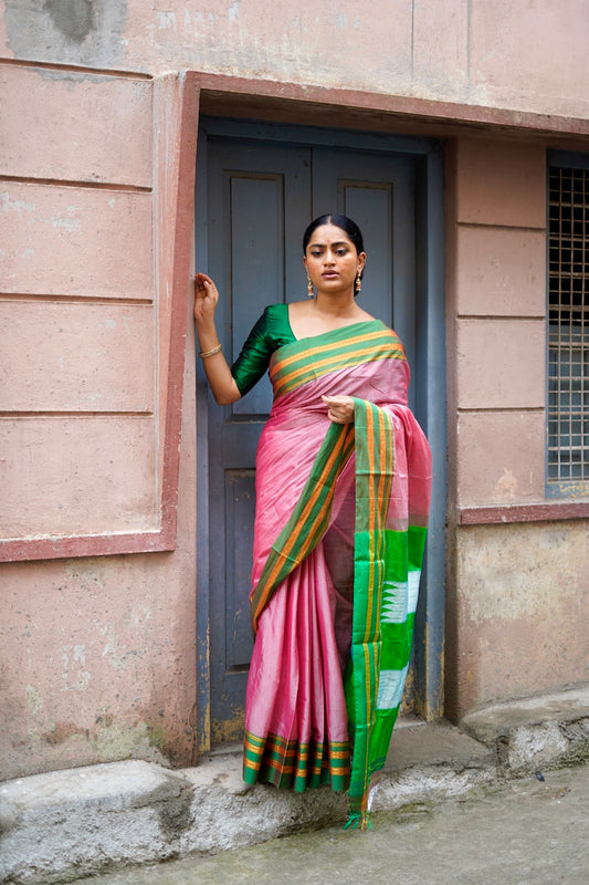 Coral Ilkal Viscose Saree with Gayathri Border