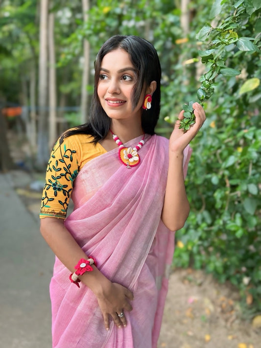 Baby Pink Linen Saree