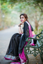 Load image into Gallery viewer, Black Linen Saree
