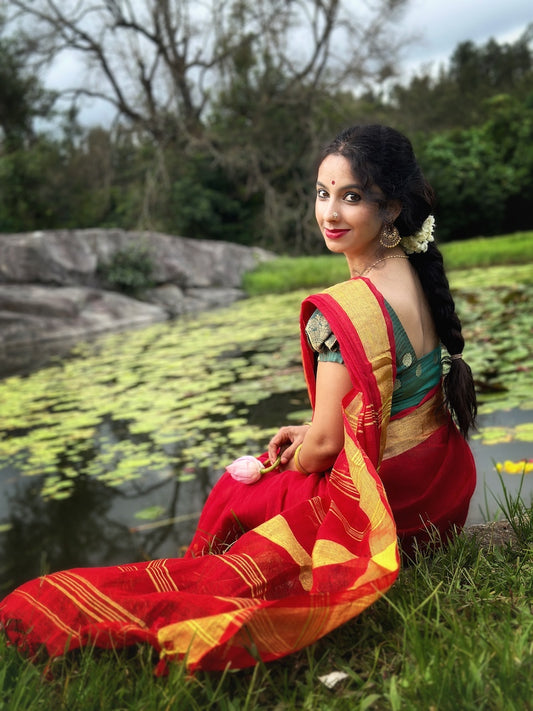 Red Linen Saree