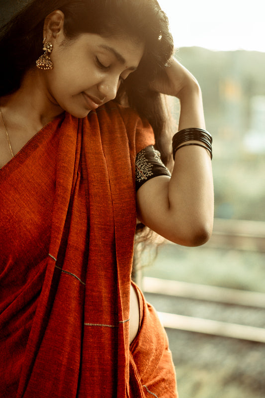 Rust Orange Khesh Cotton Saree