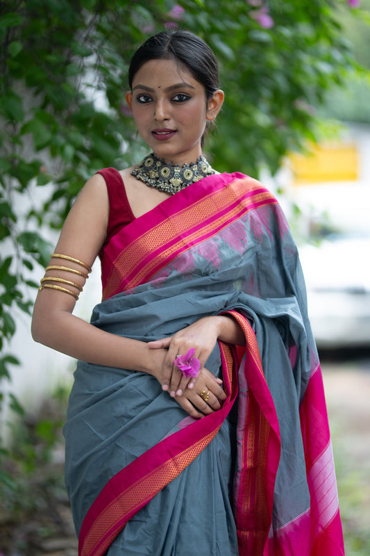 Grey Ilkal Blended Silk Saree