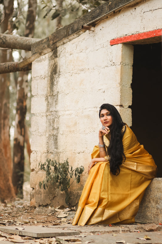 Mustard Benarasi Katan Warm Silk Saree