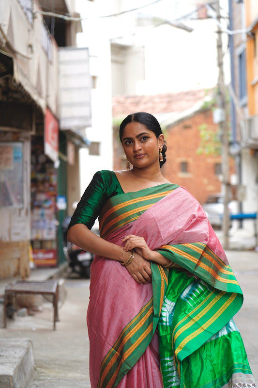 Coral Ilkal Viscose Saree with Gayathri Border