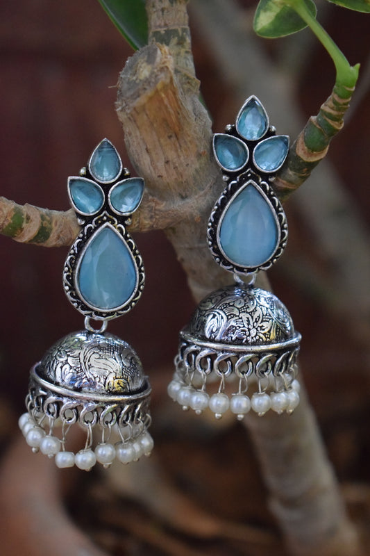 Aqua Blue Stone Jhumka