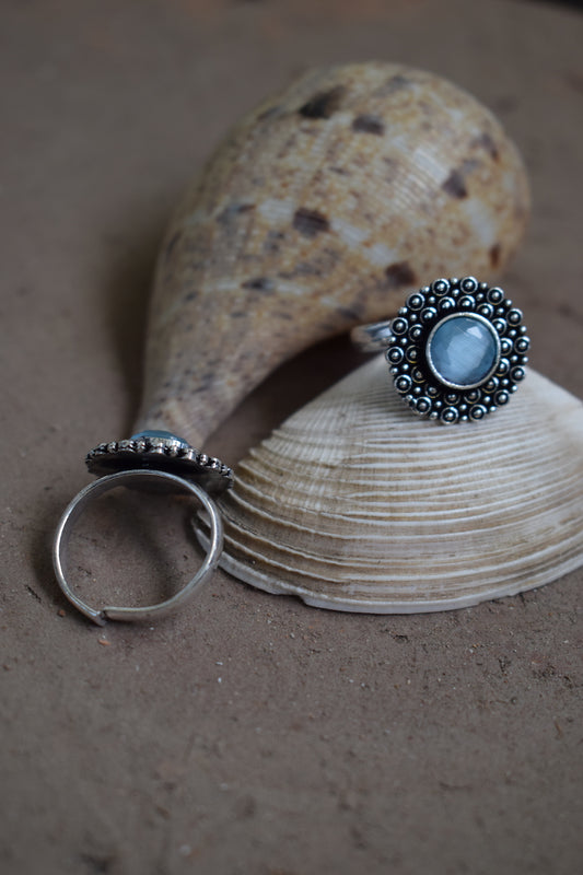 Aqua Blue Toe Stone Ring