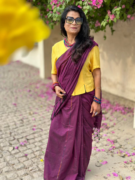 Aubergine Khesh Cotton Saree