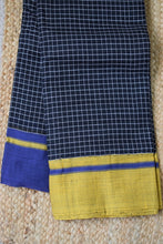 Load image into Gallery viewer, Black Pattada Anchu Cotton Saree with Blue &amp; Yellow border
