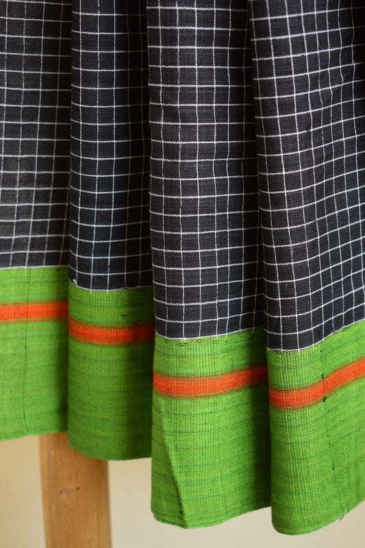 Black Pattada Anchu Cotton Saree with Orange & Green border