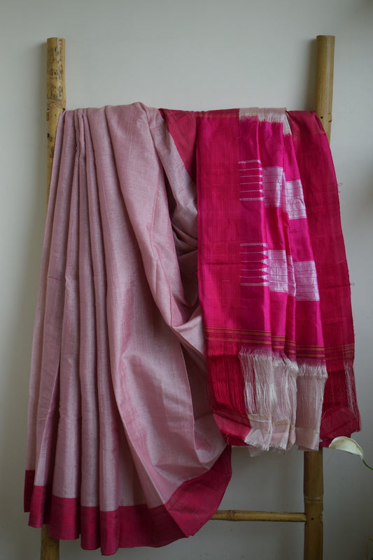 Baby Pink Ilkal Viscose Saree with Chikki Paras Border