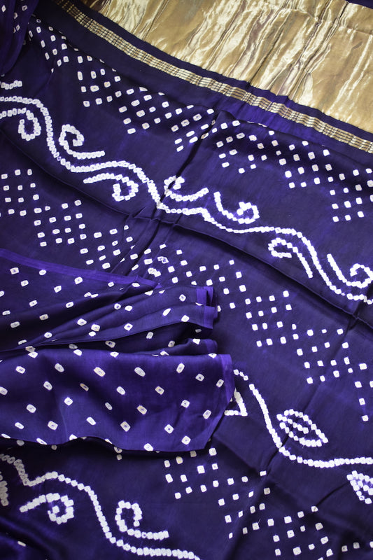 Berry Blue Modal Silk Bandhani Saree