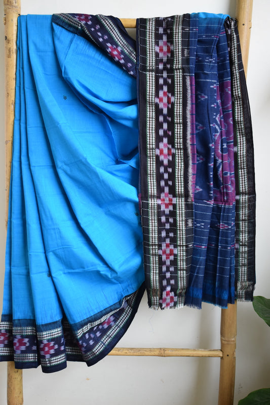 Blue Sambhalpuri Cotton Saree