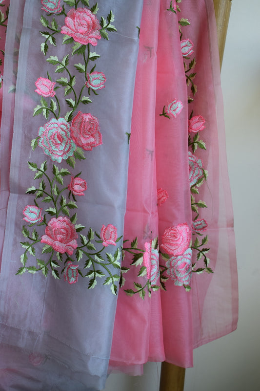 Blush Pink Semi Organza Embroidery Benarasi Saree