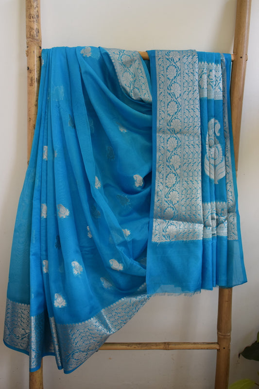 Copper Sulphate Blue Benarasi Soft Georgette Saree