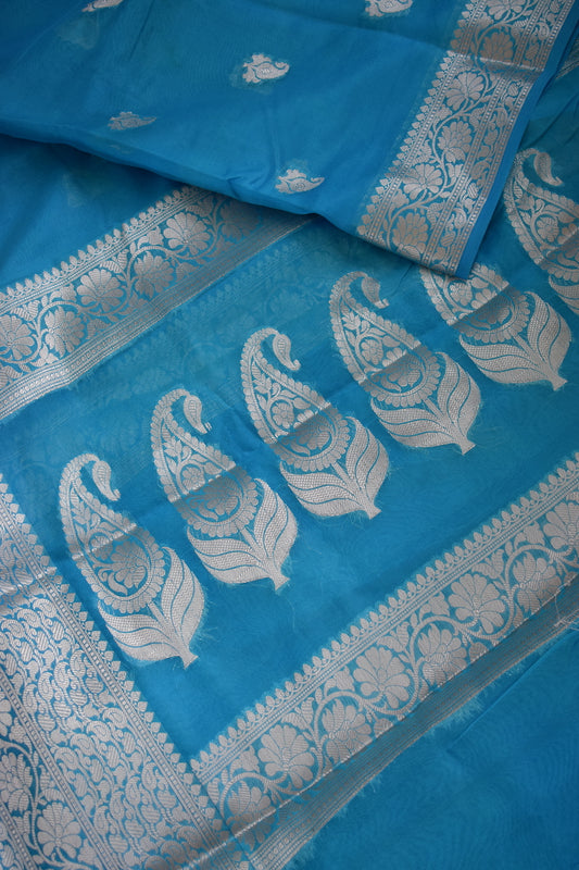 Copper Sulphate Blue Benarasi Soft Georgette Saree