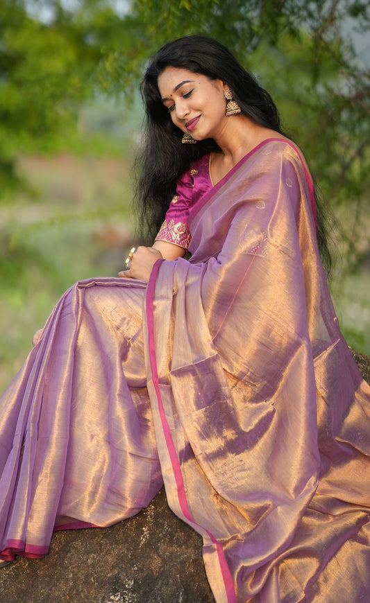 Violet and Gold Tissue Cotton Saree