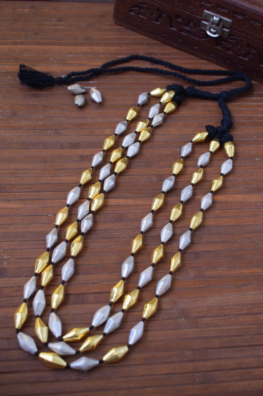 Triple Line Dual Tone Dholki Necklace