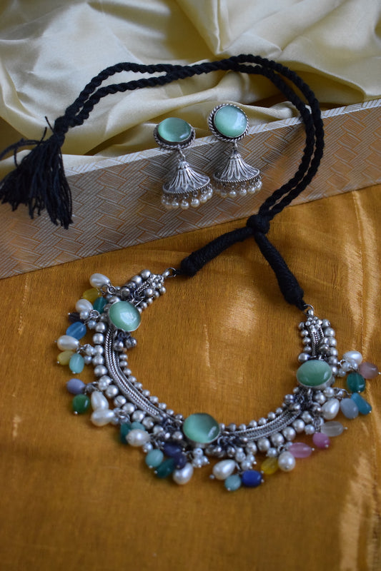 Oxidised Necklace with Jhumka Set