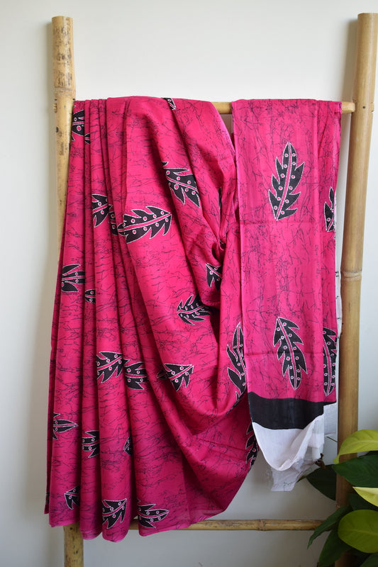 Fuchsia Printed Mul Cotton Saree