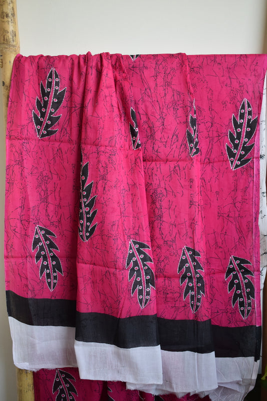 Fuchsia Printed Mul Cotton Saree